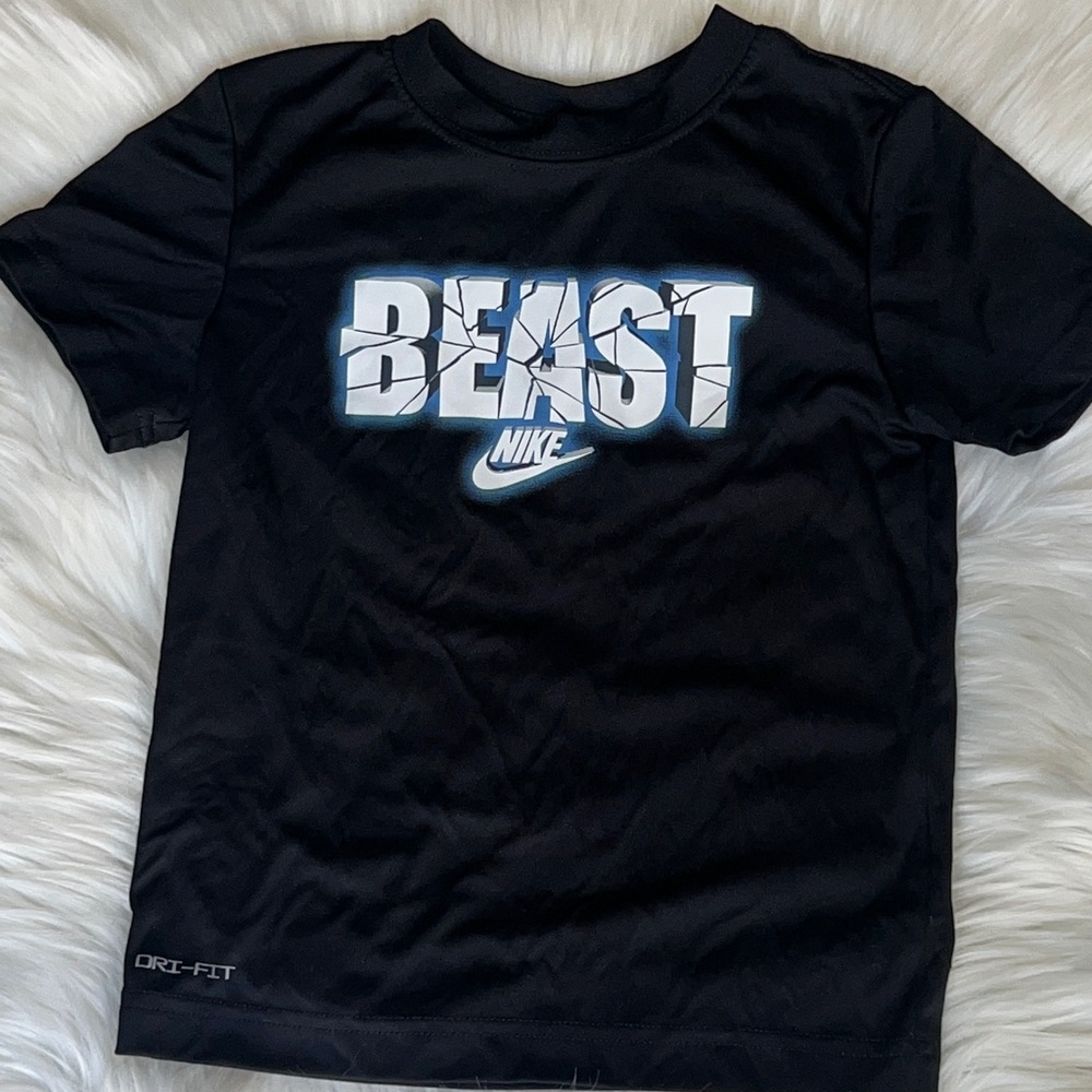 Nike Boys Dry-Fit Black Tee with Blue-White 'BEAST” Graphic
